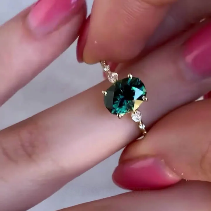 Ovalschnitt Smaragdgrün 925er Sterlingsilber Gelbgold Brautset