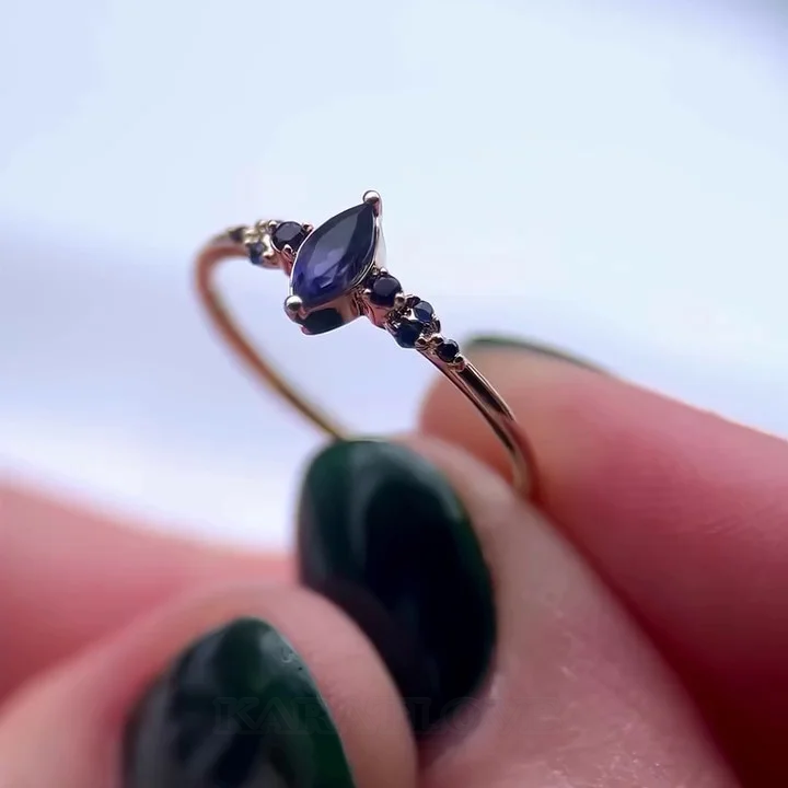 Marquise-Schliff Saphirblau 925er Sterlingsilber Gelbgold Brautset