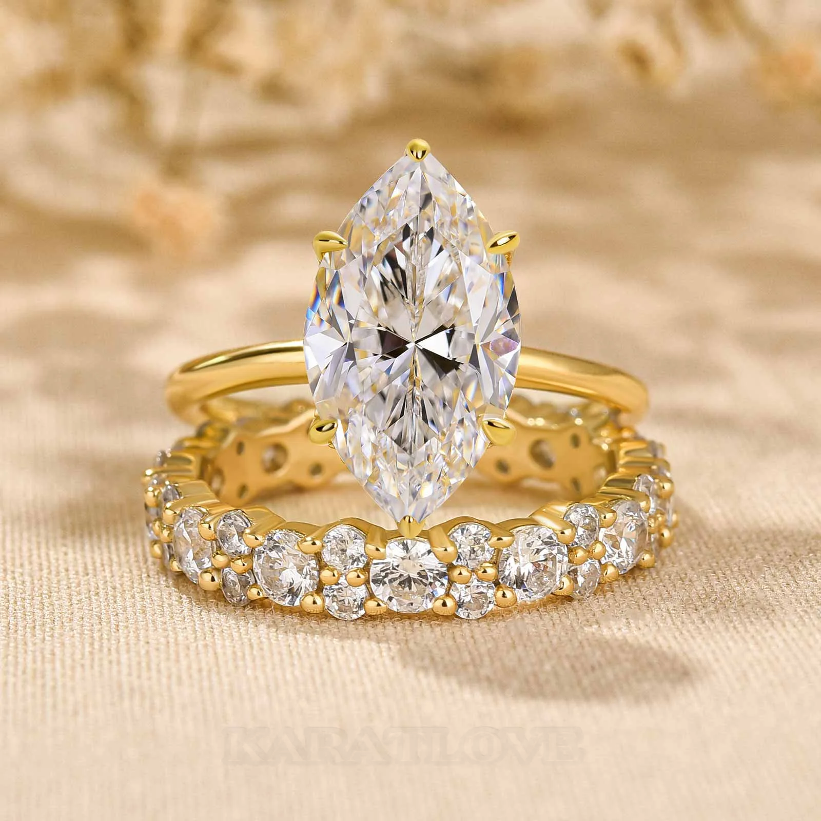 Marquise-Schliff Diamantweiß 925er Sterlingsilber In 3 Farben erhältlich Halo Trauring-Set