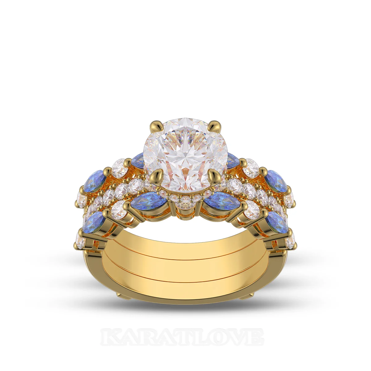 RundSchnitt Diamant Weiß Einfügen Sterling Silber Gelbgold Ring-Set