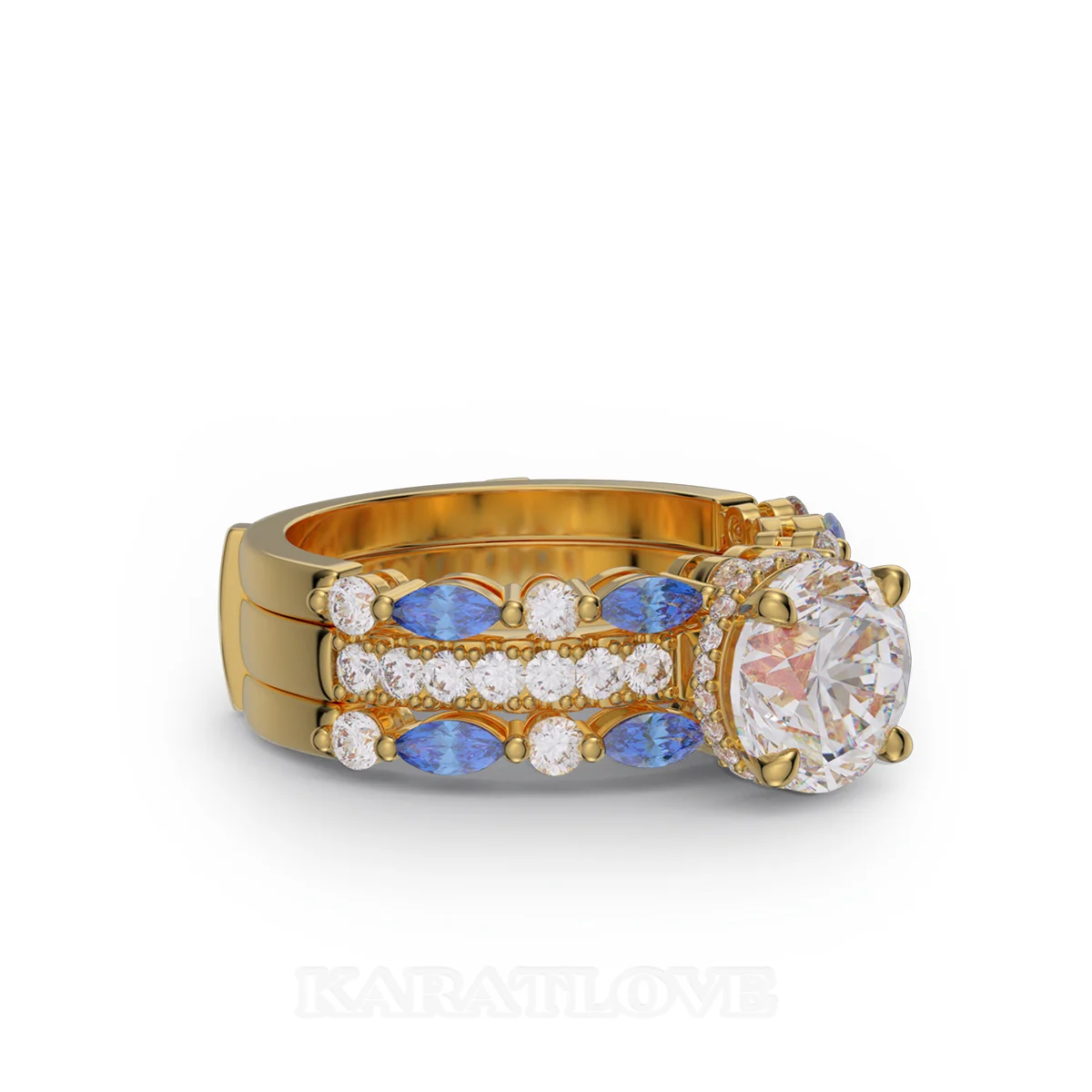 RundSchnitt Diamant Weiß Einfügen Sterling Silber Gelbgold Ring-Set