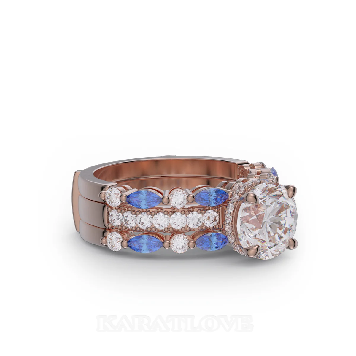 RundSchnitt Diamant Weiß Einfügen Sterling Silber Roségold Ring-Set