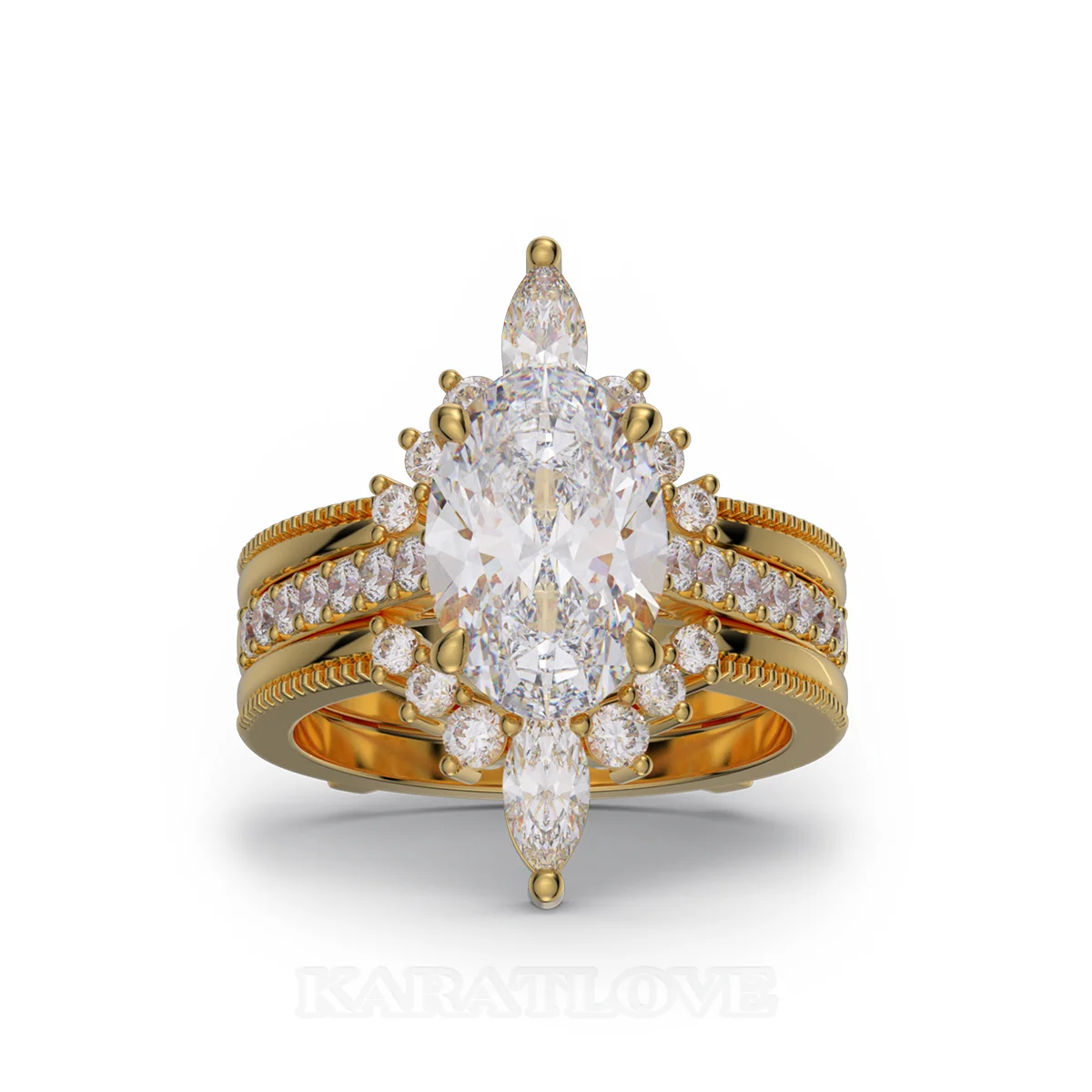 Ovalschliff Diamant Weiß Einfügen Sterling Silber Gelbgold Hidden Halo Jacke Ring-Set