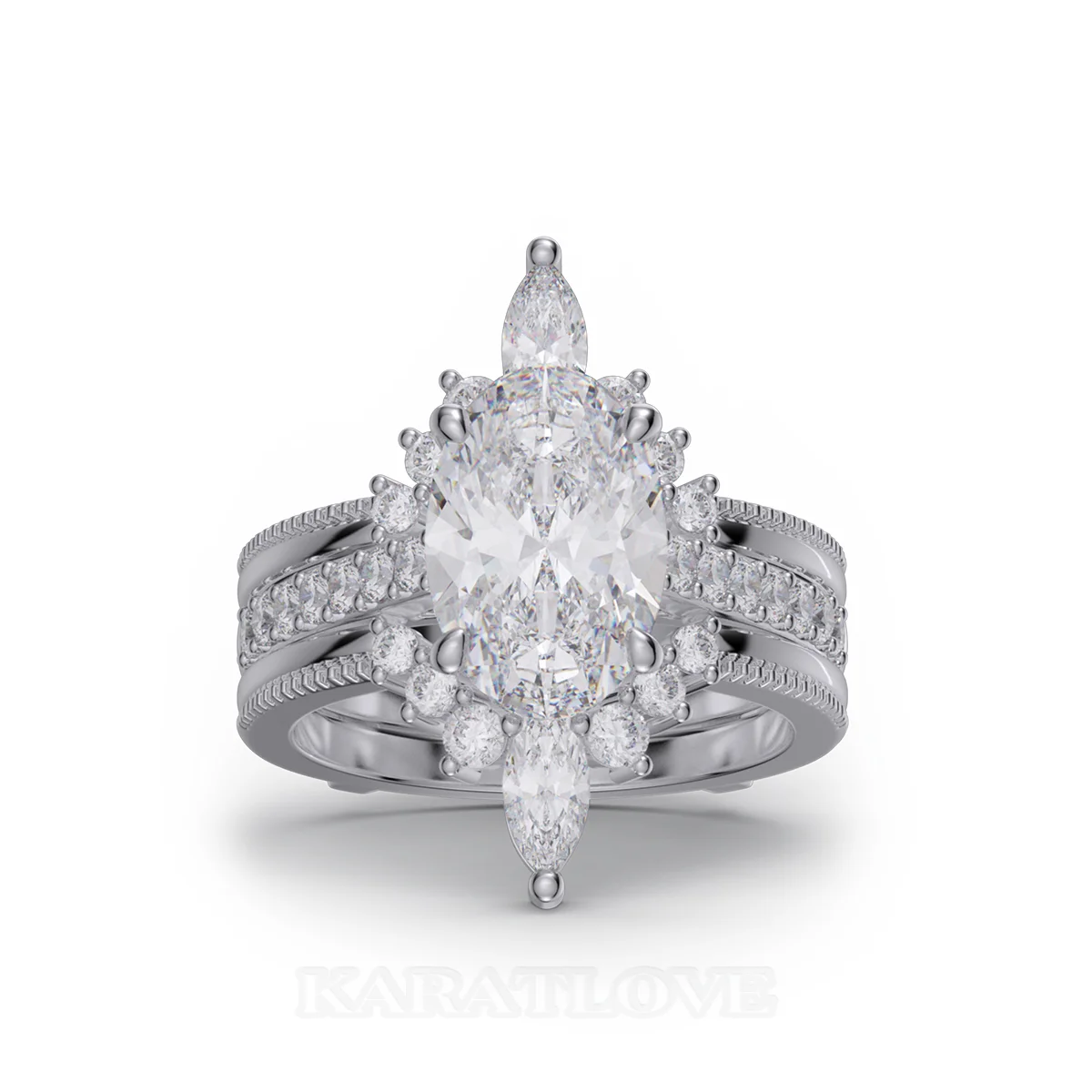 Ovalschliff Diamant Weiß Einfügen Sterling Silber Hidden Halo Jacke Ring-Set