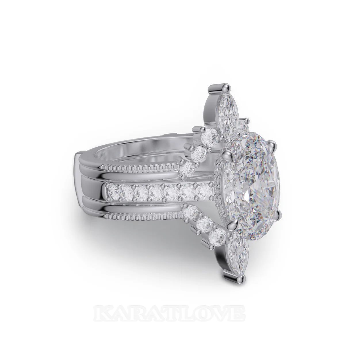 Ovalschliff Diamant Weiß Einfügen Sterling Silber Hidden Halo Jacke Ring-Set