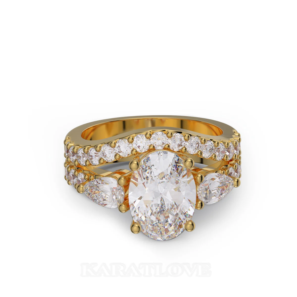 Ovalschliff Diamant Weiß Sterling Silber Gelbgold Ring-Set