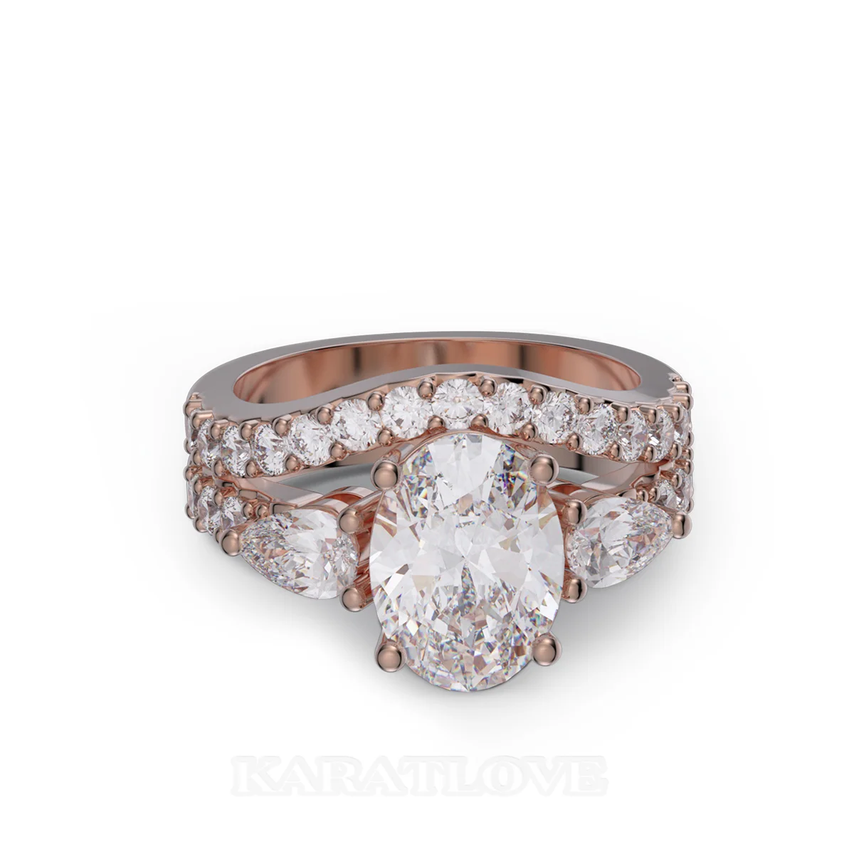 Ovalschliff Diamant Weiß Sterling Silber Roségold Ring-Set