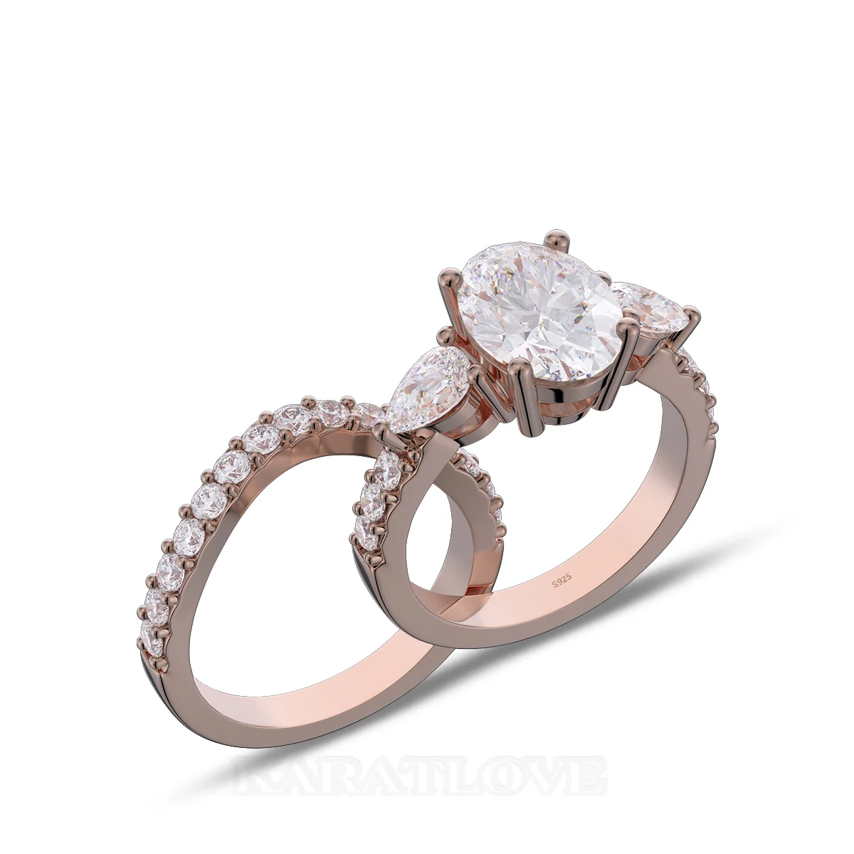 Ovalschliff Diamant Weiß Sterling Silber Roségold Ring-Set