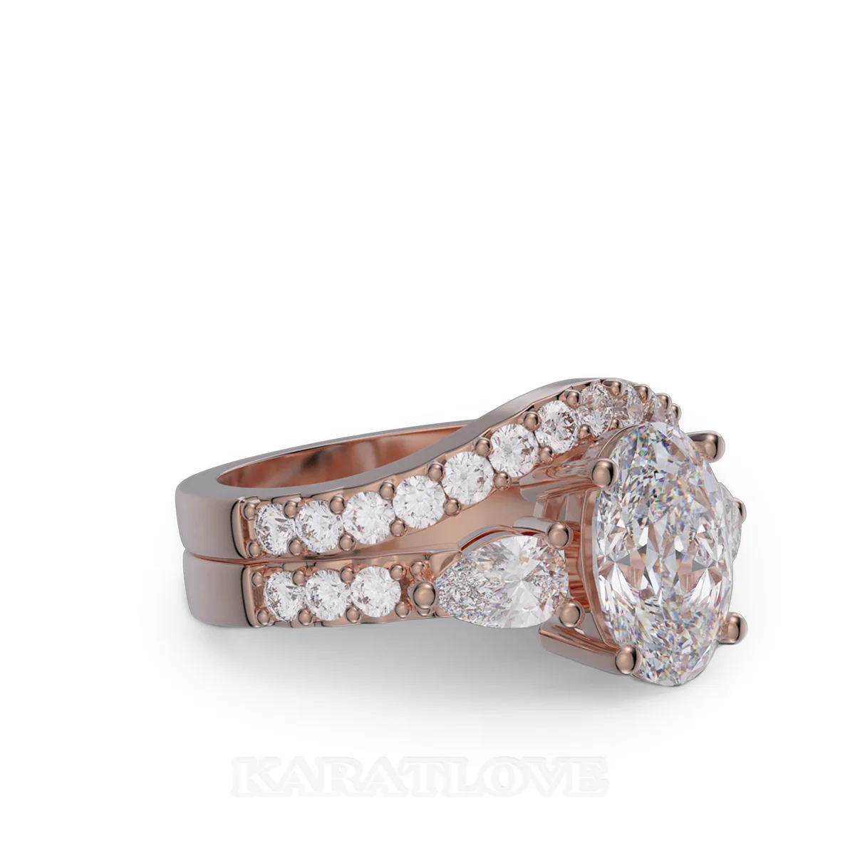 Ovalschliff Diamant Weiß Sterling Silber Roségold Ring-Set