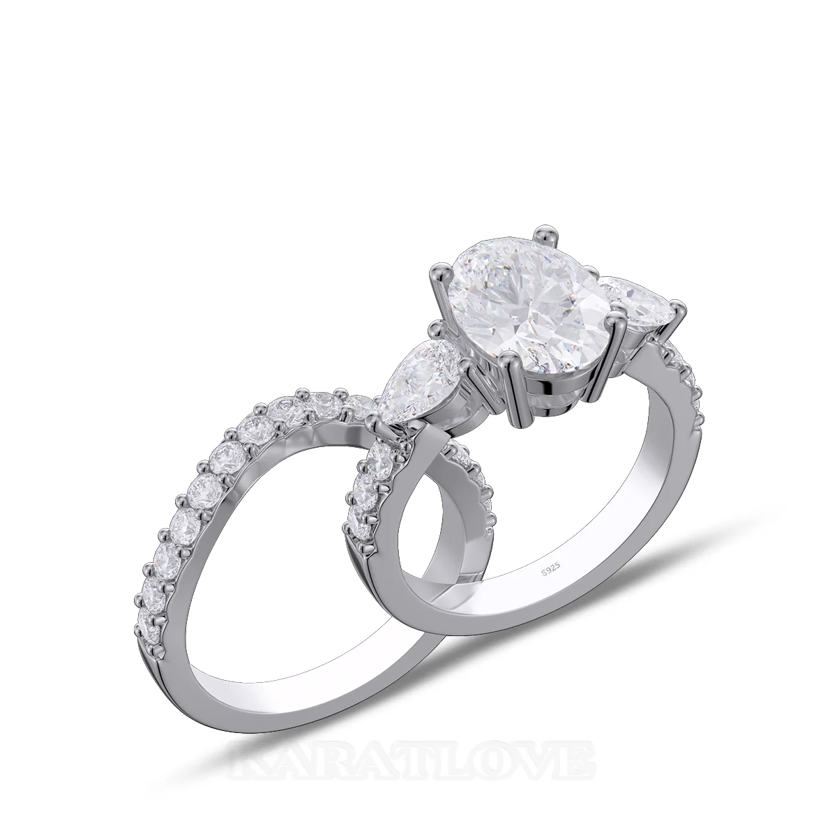 Ovalschliff Diamant Weiß Sterling Silber Ring-Set