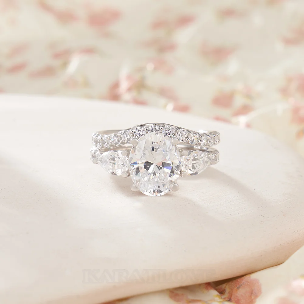 Ovalschliff Diamant Weiß Sterling Silber Ring-Set