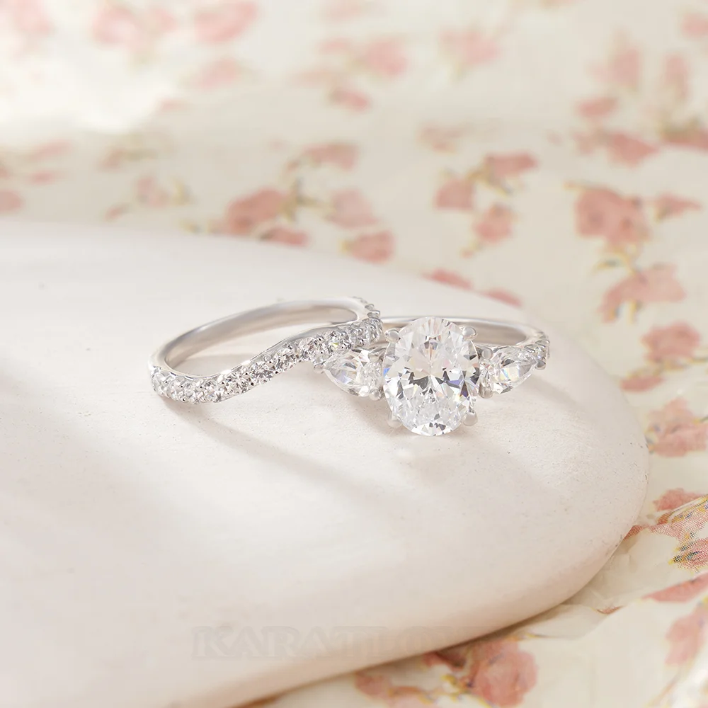 Ovalschliff Diamant Weiß Sterling Silber Ring-Set