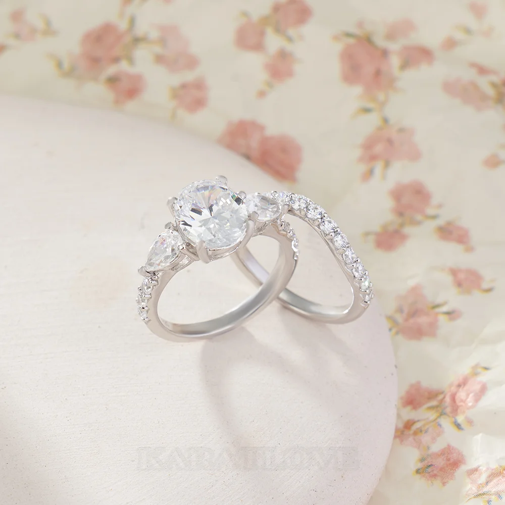 Ovalschliff Diamant Weiß Sterling Silber Ring-Set