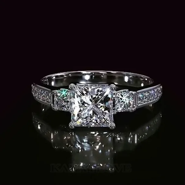 Diamantweiß Prinzessschliff 925er Sterlingsilber 3-Steine Verlobungsring Diamantweiß Prinzessschliff 925er Sterlingsilber 3-Steine Verlobungsring