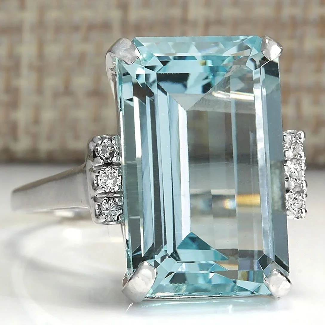 Aquamarinblau Smaragdschliff 925er Sterlingsilber Klassisch Verlobungsring Aquamarinblau Smaragdschliff 925er Sterlingsilber Klassisch Verlobungsring