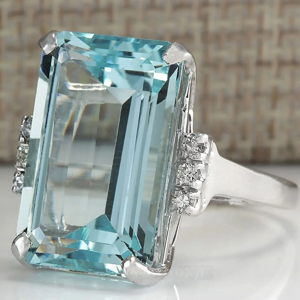 Aquamarinblau Smaragdschliff 925er Sterlingsilber Klassisch Verlobungsring