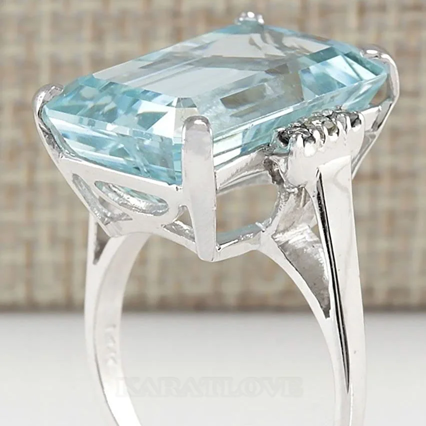 Aquamarinblau Smaragdschliff 925er Sterlingsilber Klassisch Verlobungsring