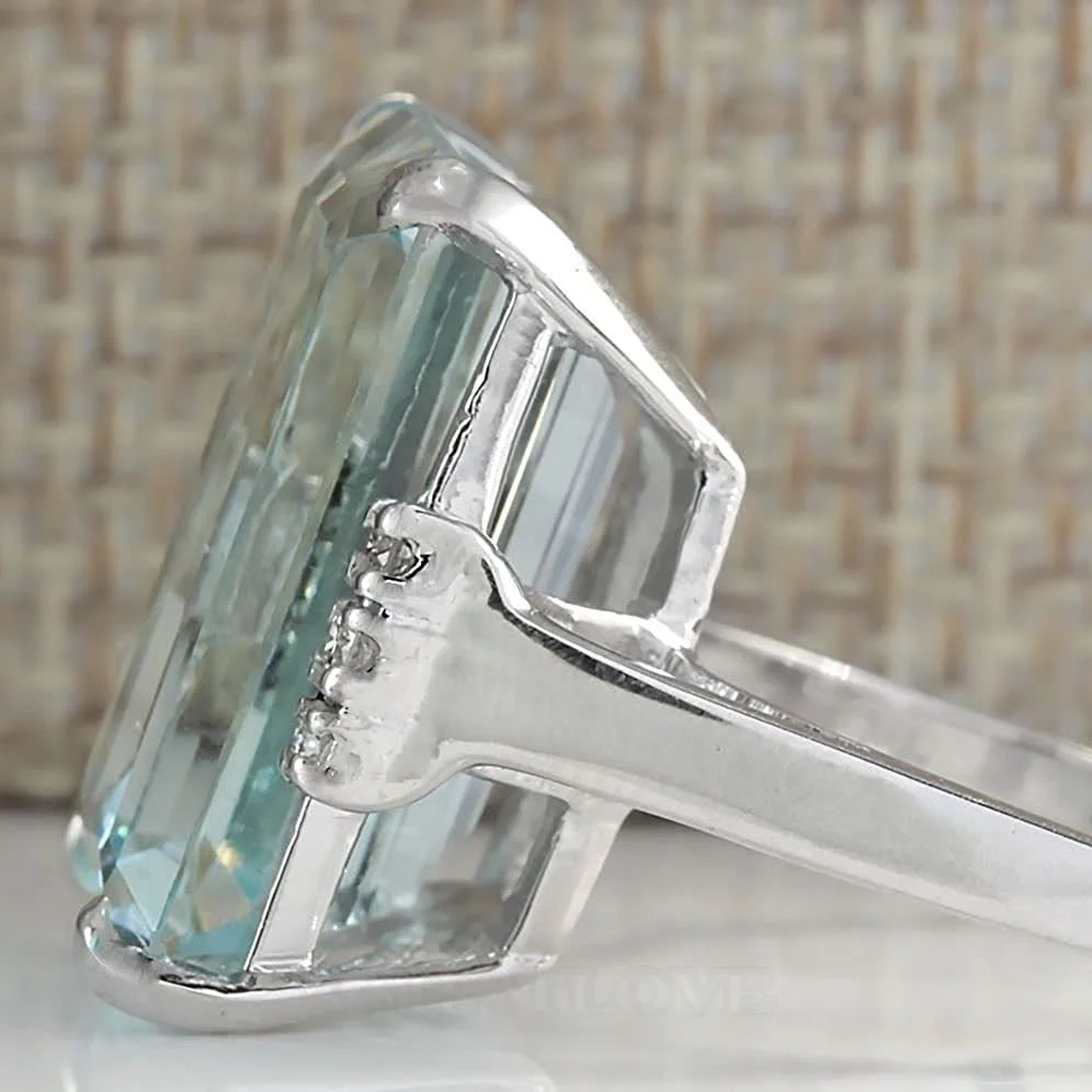 Aquamarinblau Smaragdschliff 925er Sterlingsilber Klassisch Verlobungsring