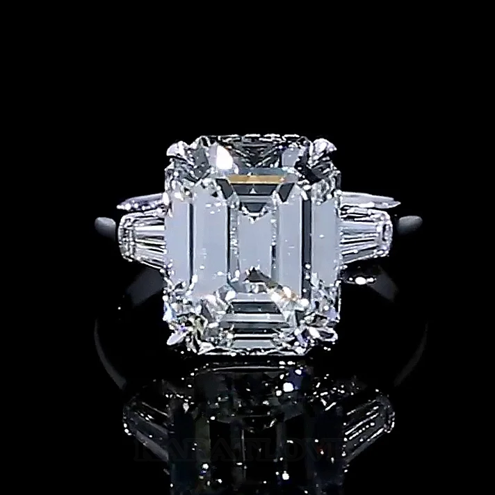 Smaragdschliff Diamantweiß 3-Steine Verlobungsring aus 925er Sterlingsilber