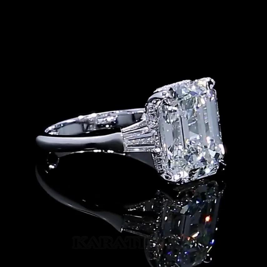 Smaragdschliff Diamantweiß 3-Steine Verlobungsring aus 925er Sterlingsilber
