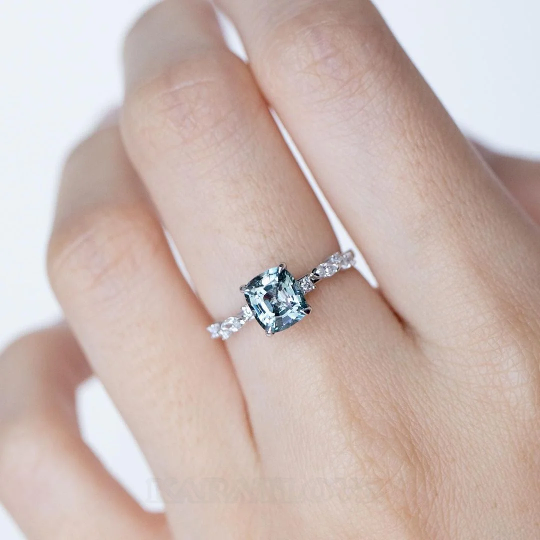Radiantschliff Aquamarinblau 925er Sterlingsilber Verlobungsring