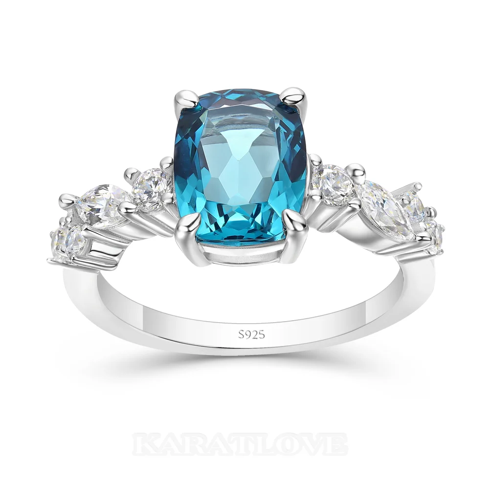 Radiantschliff Aquamarinblau 925er Sterlingsilber Verlobungsring