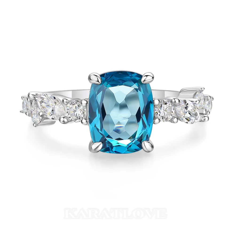 Radiantschliff Aquamarinblau 925er Sterlingsilber Verlobungsring