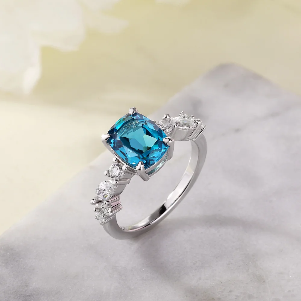 Radiantschliff Aquamarinblau 925er Sterlingsilber Verlobungsring