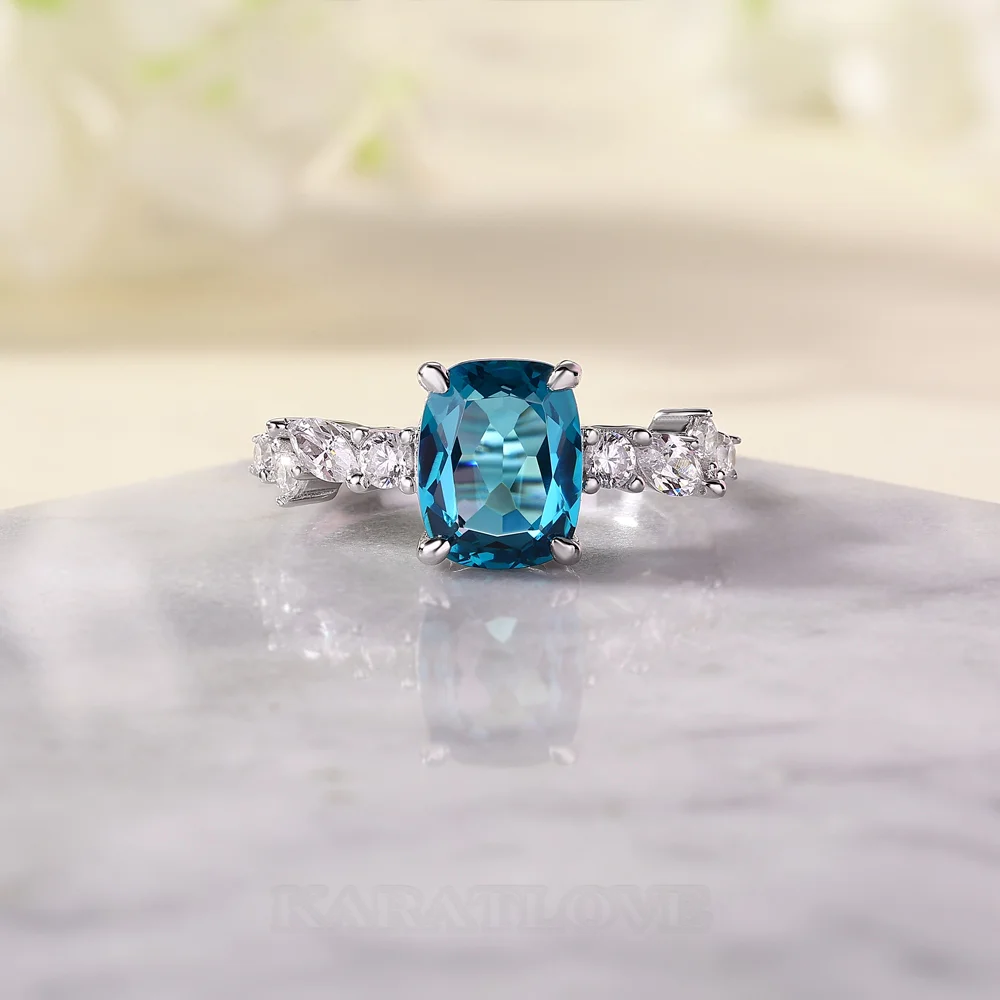 Radiantschliff Aquamarinblau 925er Sterlingsilber Verlobungsring