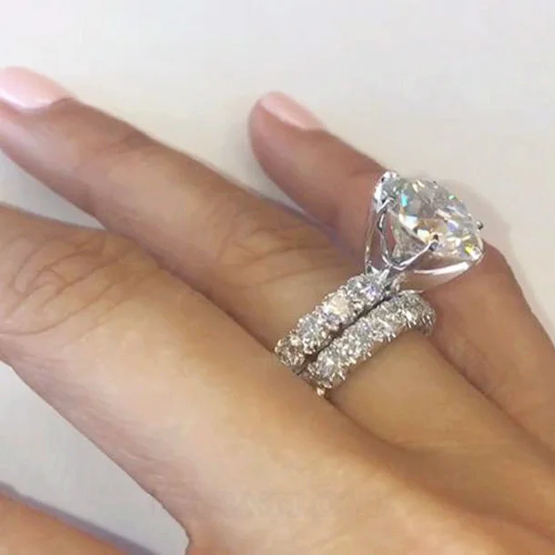 Diamantweiß Rundschliff Brautset aus 925er Sterlingsilber