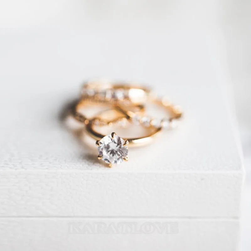 Rundschliff Diamantweiß Gold Brautset aus 925er Sterlingsilber