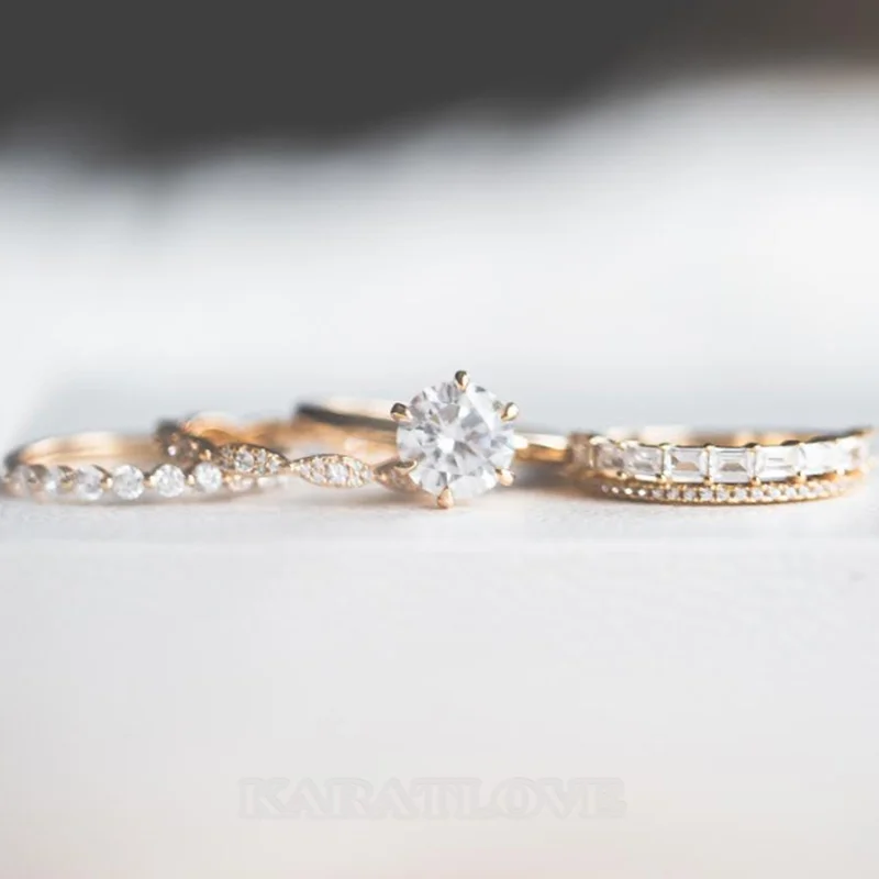 Rundschliff Diamantweiß Gold Brautset aus 925er Sterlingsilber