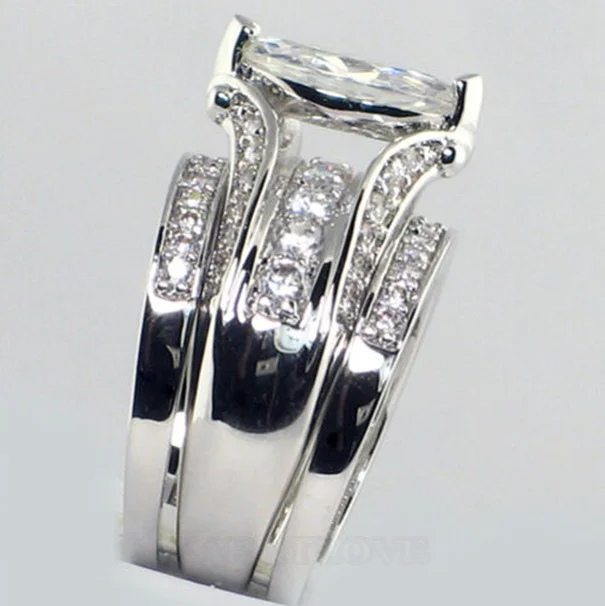 Marquise-Schliff Diamantweiß 3-teilige Brautset aus 925er Sterlingsilber