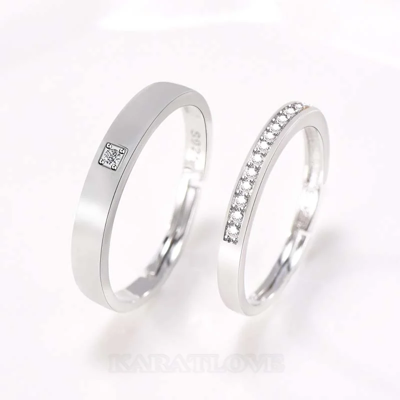 Runder Diamantweiß 925er Sterlingsilber Partnerringe Runder Diamantweiß 925er Sterlingsilber Partnerringe