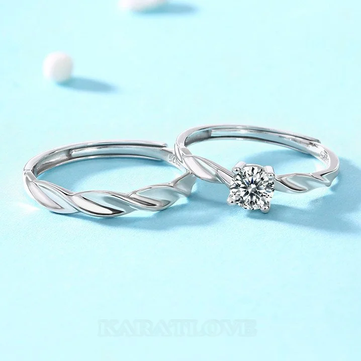 Rundschliff Moissanite Diamantweiß 925er Sterlingsilber Verstellbar Partnerringe