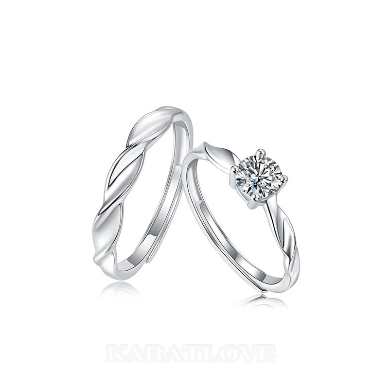 Rundschliff Moissanite Diamantweiß 925er Sterlingsilber Verstellbar Partnerringe