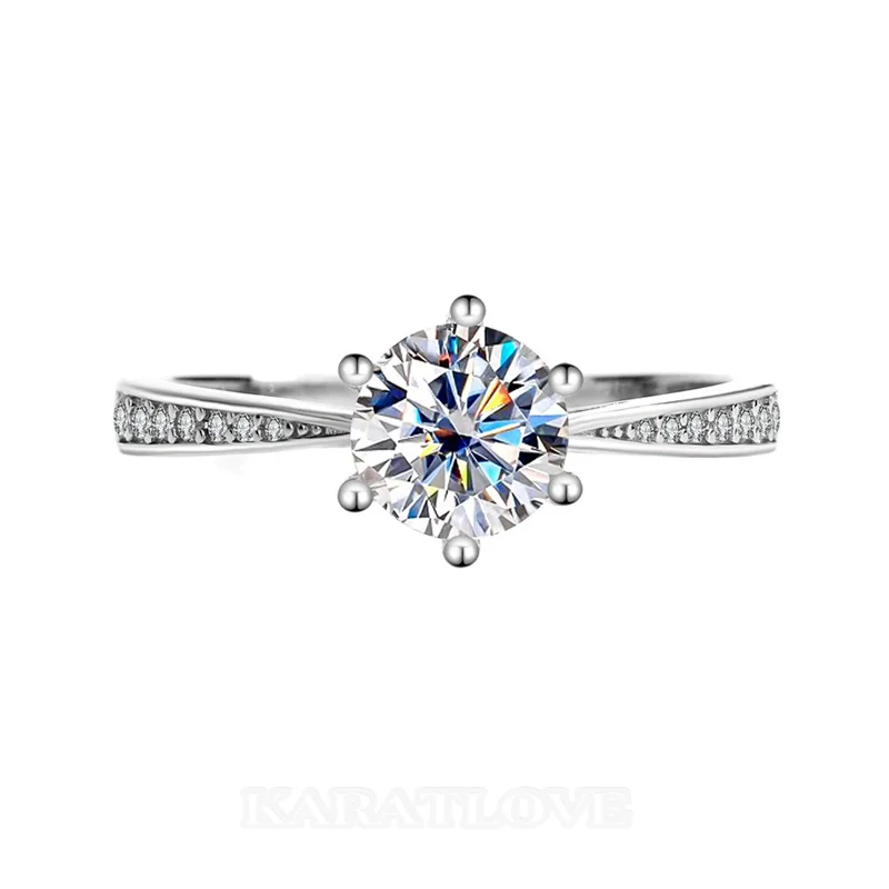 Rundschliff Moissanite Diamantweiß 925er Sterlingsilber Klassisch Verlobungsring