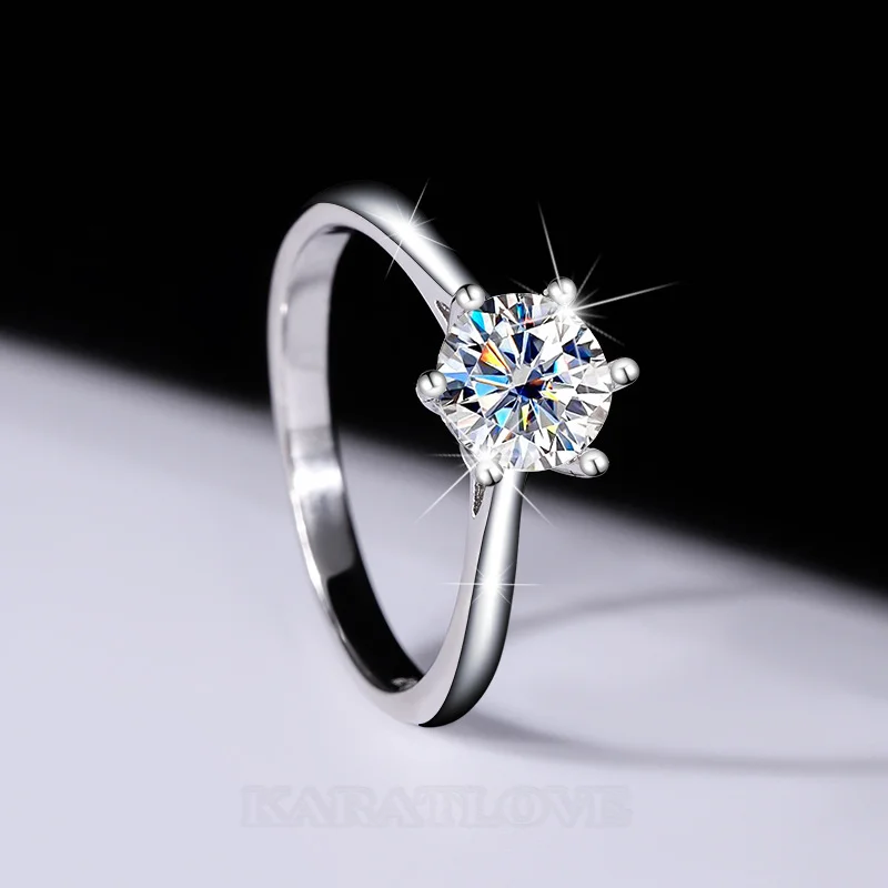 Rundschliff Moissanite Diamantweiß 925er Sterlingsilber Solitär-Verlobungsring