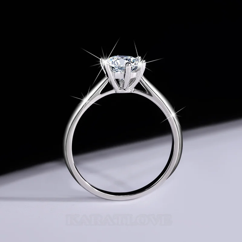Rundschliff Moissanite Diamantweiß 925er Sterlingsilber Solitär-Verlobungsring