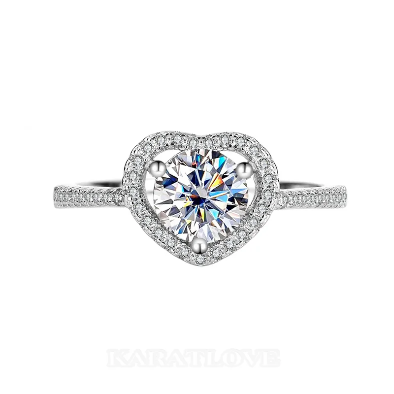 Rundschliff Moissanite Diamantweiß 925er Sterlingsilber Halo Verlobungsring
