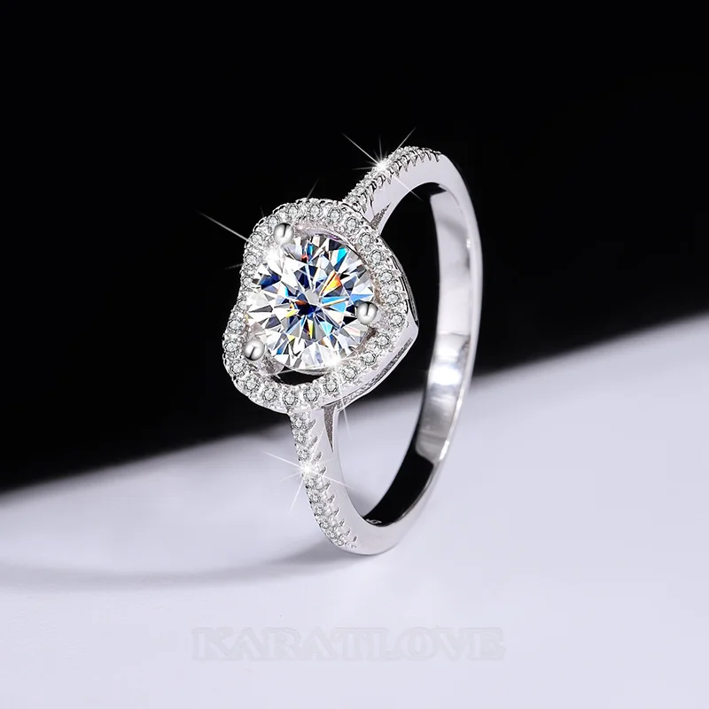 Rundschliff Moissanite Diamantweiß 925er Sterlingsilber Halo Verlobungsring