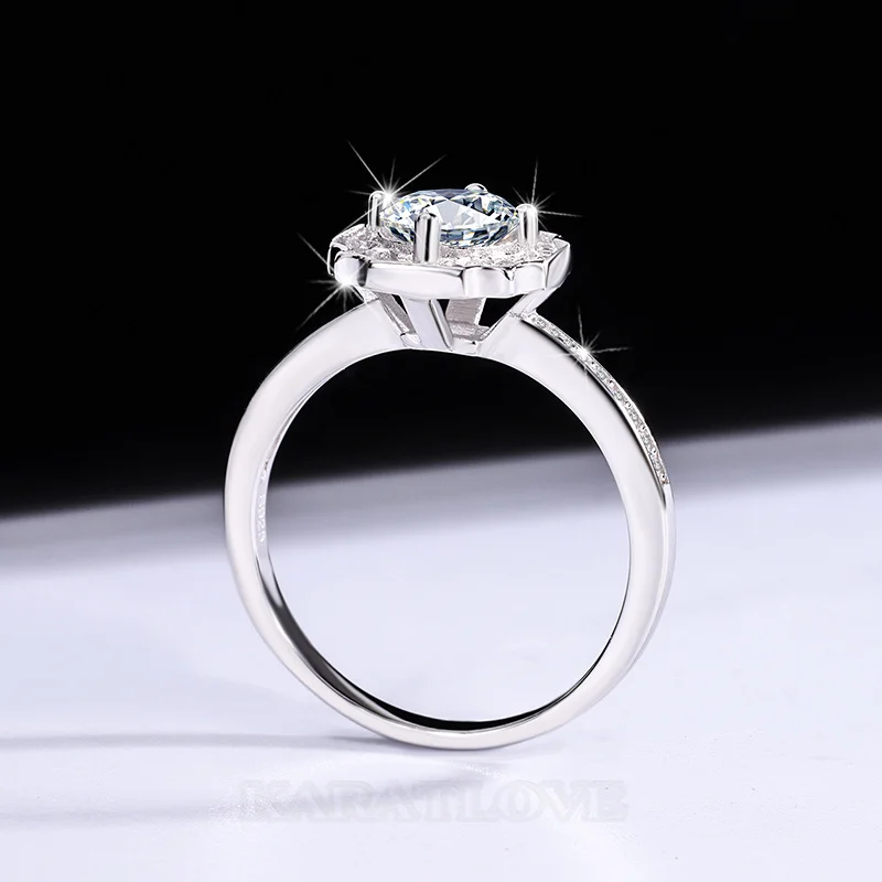 Rundschliff Moissanite Diamantweiß 925er Sterlingsilber Halo Verlobungsring