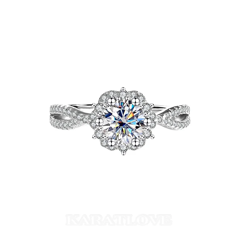 Rundschliff Moissanite Diamantweiß 925er Sterlingsilber Halo Verlobungsring Rundschliff Moissanite Diamantweiß 925er Sterlingsilber Halo Verlobungsring