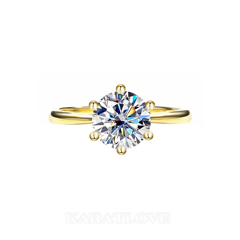 Rundschliff Moissanite Diamantweiß Gelbgold 925er Sterlingsilber Solitär-Verlobungsring Rundschliff Moissanite Diamantweiß Gelbgold 925er Sterlingsilber Solitär-Verlobungsring