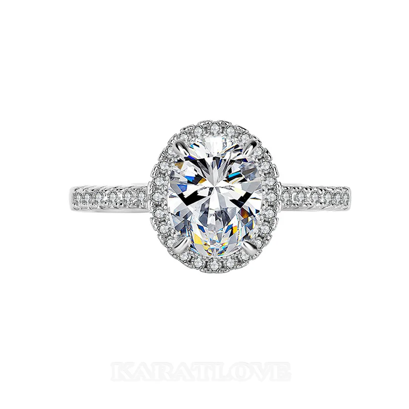 Ovalschnitt Moissanite Diamantweiß 925er Sterlingsilber Halo Verlobungsring