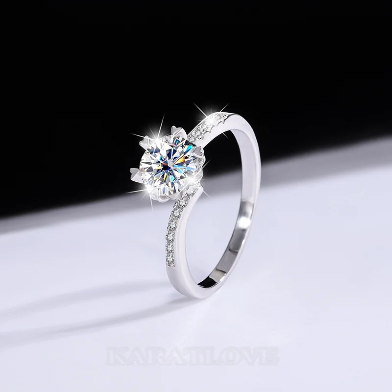 Rundschliff Moissanite Diamantweiß 925er Sterlingsilber Klassisch Verlobungsring