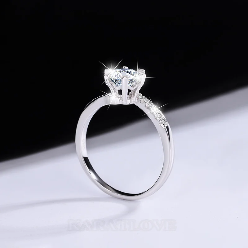 Rundschliff Moissanite Diamantweiß 925er Sterlingsilber Klassisch Verlobungsring