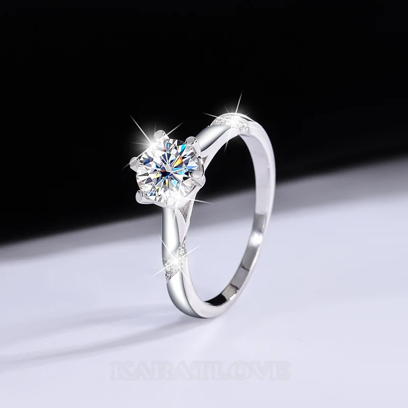 Rundschliff Moissanite Diamantweiß 925er Sterlingsilber Klassisch Verlobungsring