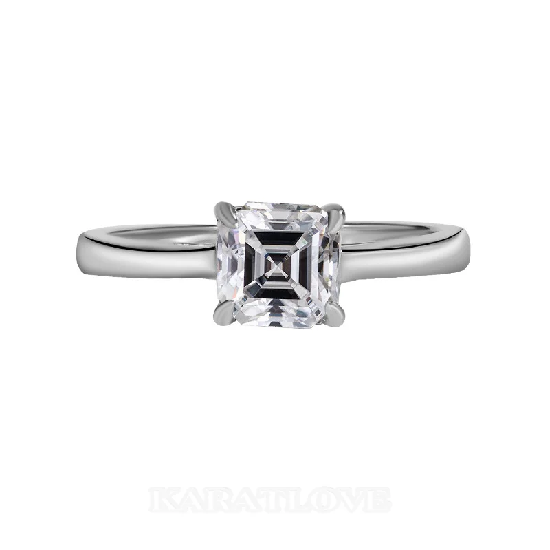 Asscher-Schliff Moissanite Diamantweiß 925er Sterlingsilber Solitär-Verlobungsring