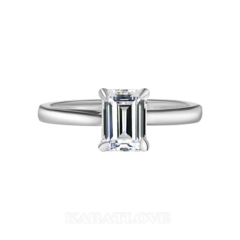 Smaragdschliff Moissanite Diamantweiß 925er Sterlingsilber Solitär-Verlobungsring
